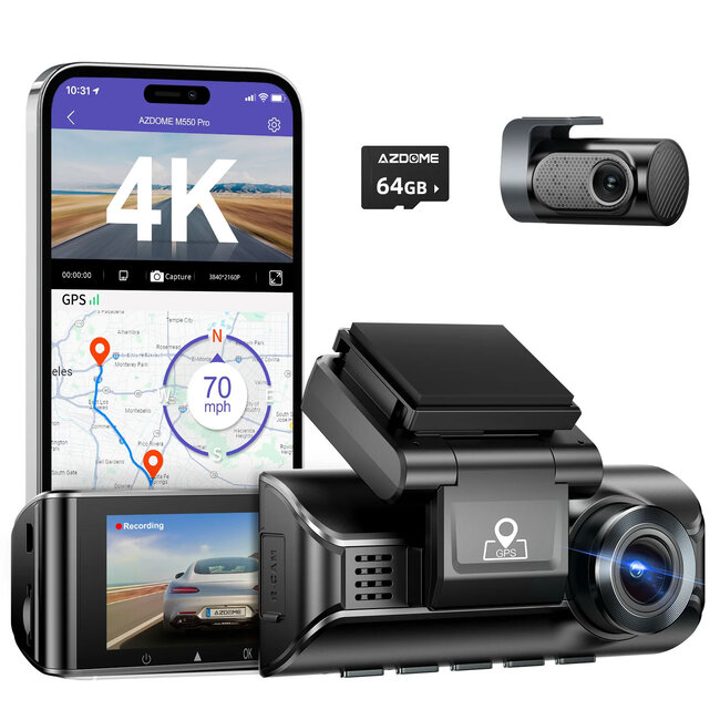 AZDome AZDome M550 Pro 2CH 4K Wifi GPS 64gb dashcam